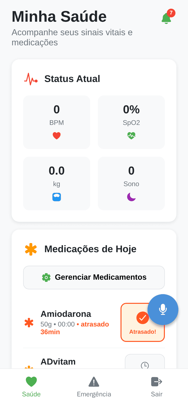 App Cuidadora — dashboard de saúde em tempo real